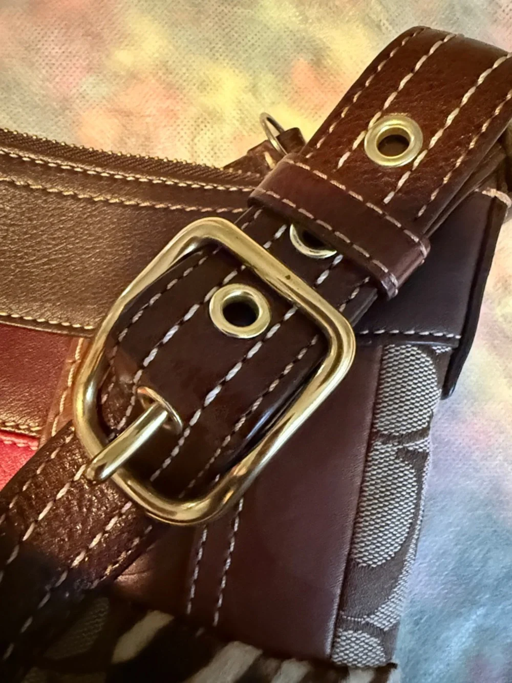 COACH Patchwork Madras Crossbody Shoulder Bag Adjustable Strap Vintage